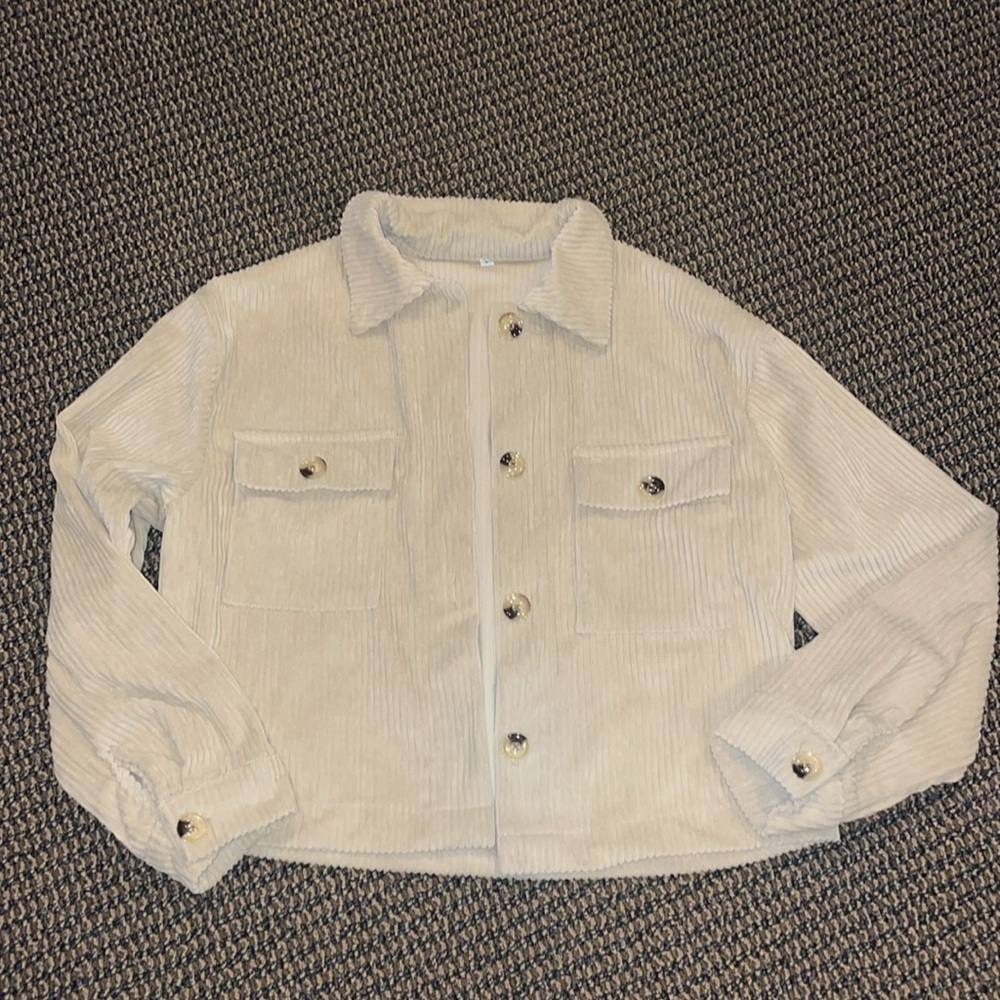Cropped Corduroy Shacket in Taupe - Picture 2 of 4